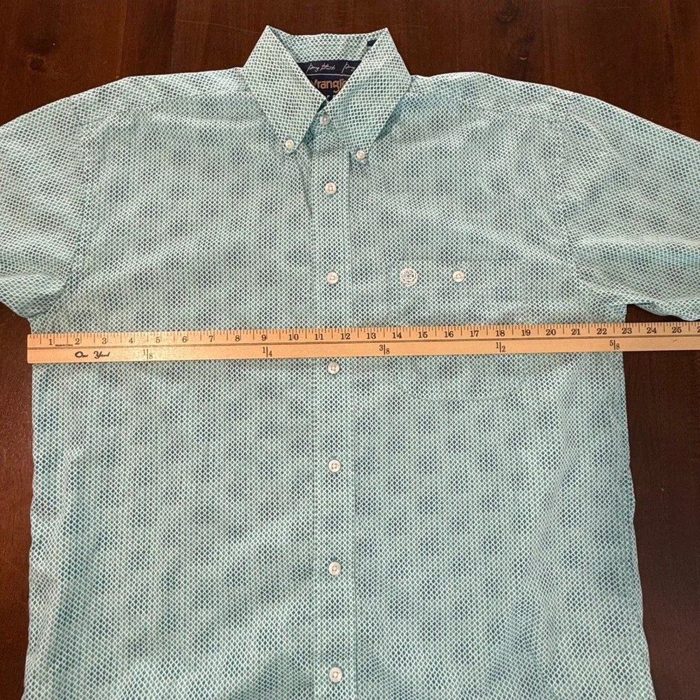 Wrangler George Strait Mens Button Down Shirt M Blue Teal Geometric Short Sleeve